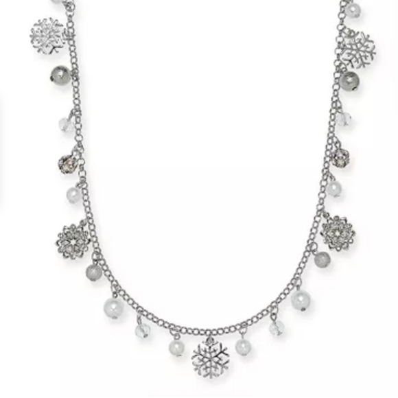 Holiday Lane Silver-Tone Pavé & Imitation Pearl Snowflake 36" Strand Nec… - Picture 4 of 4